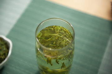 High end fresh green tea and tea in water