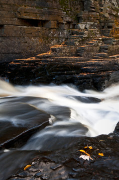 The Sturgeon River flows between steep canyon walls just downstream from Canyon Falls in Michigan's Upper Peninsula.