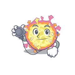 An elegant coronaviridae virus in a Doctor Cartoon character with tools