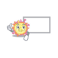 cute coronaviridae virus cartoon character Thumbs up bring a white board