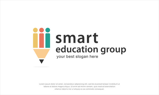 smart education group logo design. pencil and people element. education logo. vector illustration concept