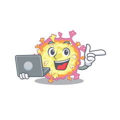 An icon of smart coronaviridae virus working with laptop