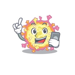 Mascot design of coronaviridae virus speaking on phone