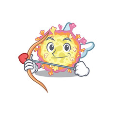 Romantic picture of coronaviridae virus Cupid cartoon character with arrow and wings