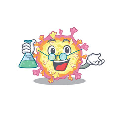 Smart Professor of coronaviridae virus mascot design holding a glass tube