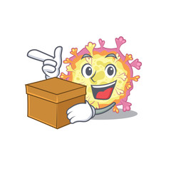 Corona viridae virus cartoon design style having a box