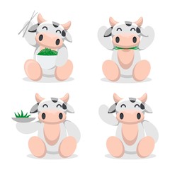 cute cow eating mascot cartoon vector