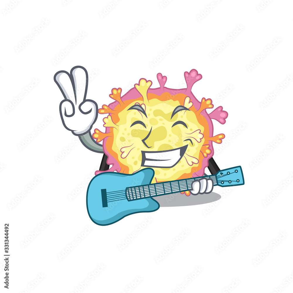 Poster Supper cool coronaviridae virus cartoon playing a guitar