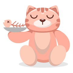 Obraz premium cute cat eating fish cartoon vector