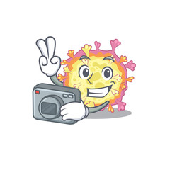 Coronaviridae virus mascot design as a professional photographer with a camera
