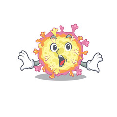 A cartoon character of coronaviridae virus making a surprised gesture
