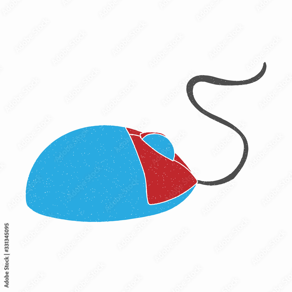 Poster computer mouse vector design. digital hand drawn style. gain texture