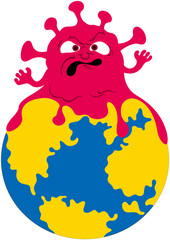 Coronavirus attacks a world/ Illustration a nasty creature with tentacles sitting on a planet