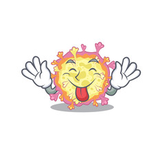 Funny face coronaviridae virus mascot design style with tongue out