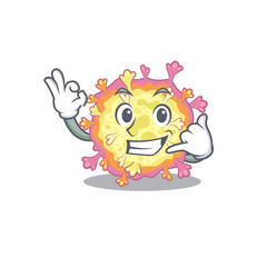 Coronaviridae virus mascot cartoon design showing Call me gesture