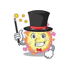 Charming coronaviridae virus cartoon design performance as a Magician style