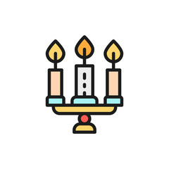 Candlestick, chandelier with candles flat color line icon.