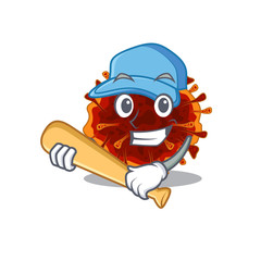 Mascot design style of delta coronavirus with baseball stick