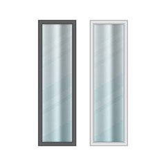 Realistic long windows with curtains. Element for the design of houses and buildings. Vector.