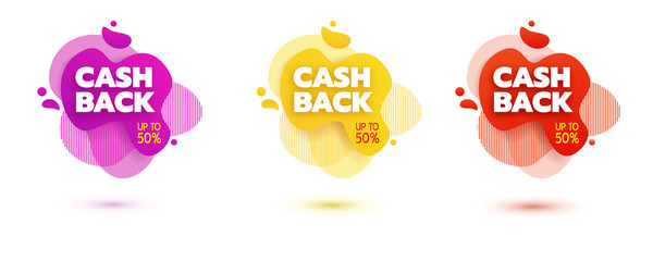 Amoeba liquid design. Cash back badge. Dynamical colored forms of amoeba. Cash back badge for logo, flyer, presentation design.