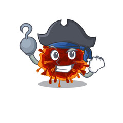 Cool delta coronavirus in one hand Pirate cartoon design style with hat