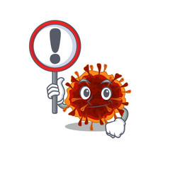 Cheerful cartoon style of delta coronavirus holding a sign