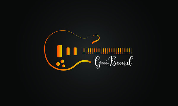 music logo, combination of guitar logo and keyboard (piano) logo in one