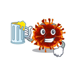 Cheerful delta coronavirus mascot design with a glass of beer