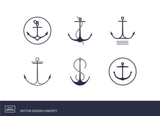 Set of anchor emblems. Modern minimal flat design style. Simple logotype template. Vector illustration. © DDOK