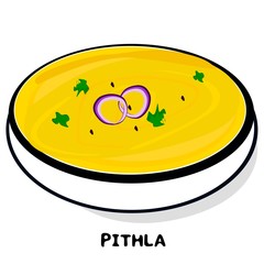 Pithla Bhakri indian Maharashtra Food Vector