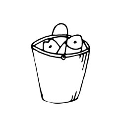 hand-drawn vector illustration, element without background, fish bucket, fishing catch, for camping