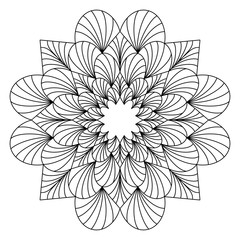 Easy mandala like flower or star, basic and simple mandalas coloring book for adults, seniors, and beginner. Digital drawing. Floral. Flower. Oriental. Book Page.