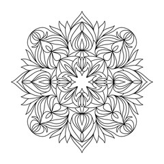Easy mandala like flower or star, basic and simple mandalas coloring book for adults, seniors, and beginner. Digital drawing. Floral. Flower. Oriental. Book Page.