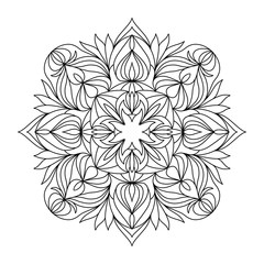 Easy mandala like flower or star, basic and simple mandalas coloring book for adults, seniors, and beginner. Digital drawing. Floral. Flower. Oriental. Book Page.