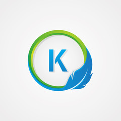 Letter K inside Round shaped feather icon for element design symbol