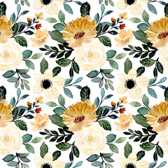 green yellow floral watercolor seamless pattern
