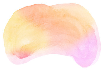 Multicolored watercolor stains in pastel colors on a paper basis. Isolated frame for design hand-drawn by brush. Abstract unique background.