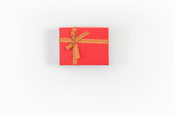 Red cardboard box for gifts, isolated, white background