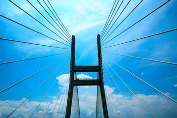 Seohae Grand Bridge in South Korea on a Sunny Day with a Blue Sky. Closeup shot. low angle.