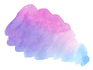 Multicolored watercolor stains in pastel colors on a paper basis. Isolated frame for design hand-drawn by brush. Abstract unique background.