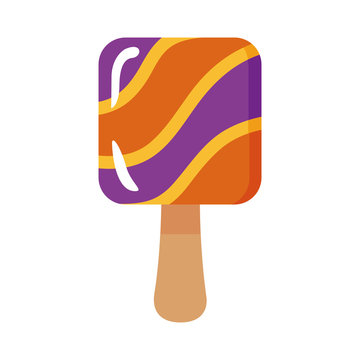 delicious ice cream in stick with square shape flat style