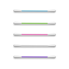 Realistic 3d Detailed Color Cotton Buds Set. Vector