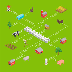 Farm Rural Concept Infographics Ad 3d Isometric View. Vector