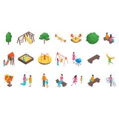 Children Park Concept Icon Set 3d Isometric View. Vector