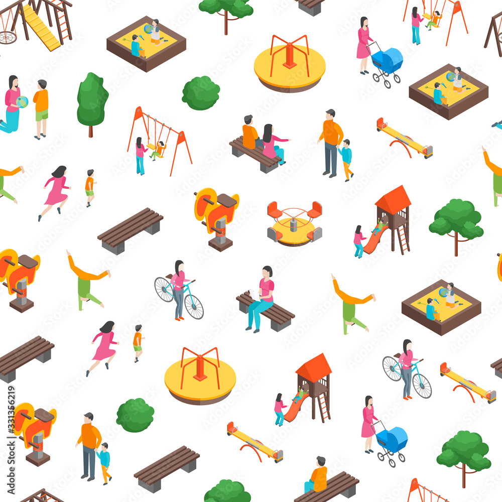 Canvas Prints Children Park Concept Seamless Pattern Background3d Isometric View. Vector