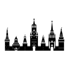 Cartoon Silhouette Black Kremlin Palace Russia Card Poster. Vector