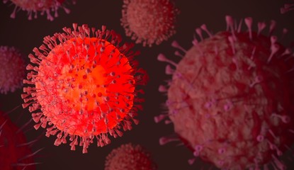  COVID -19, Coronavirus Infection inside human body. Respiratory disease is spreading. Chinese epidemic, infected cells under microscope. 3d illustration. Development, research of a vaccine