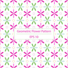 simple geometric floral repeated pattern in pink and green for background, wallpaper, decoration, paper wrapping, textile