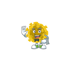 A character of infectious coronavirus waiter working in the restaurant