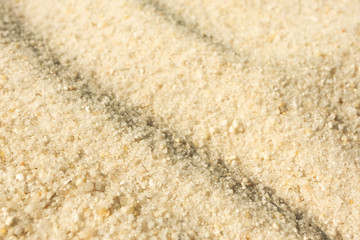 Close-up sand texture background with selective focus. Summer beach surface. Sandy nature backdrop